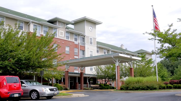 Exterior view of Churchill Senior Living with the entrance