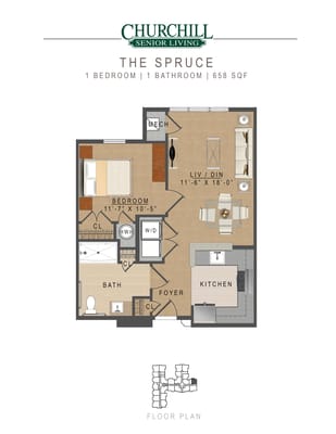 Floor plan of a one-bedroom apartment
