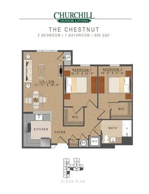 Architectural floor plan of The Chestnut apartment