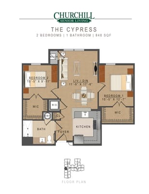 Floor plan of a two-bedroom residence