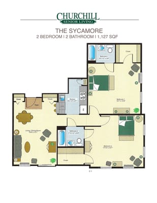 Floor plan for a 2-bedroom unit