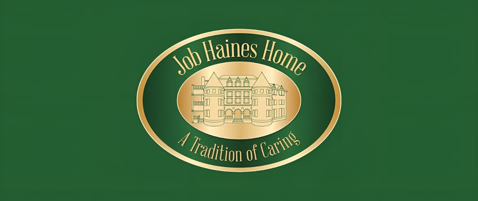 Logo of Job Haines Home with architectural illustration