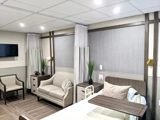 Stylish interior of a resident room in a senior living facility