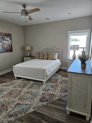 A beautifully decorated bedroom in the facility