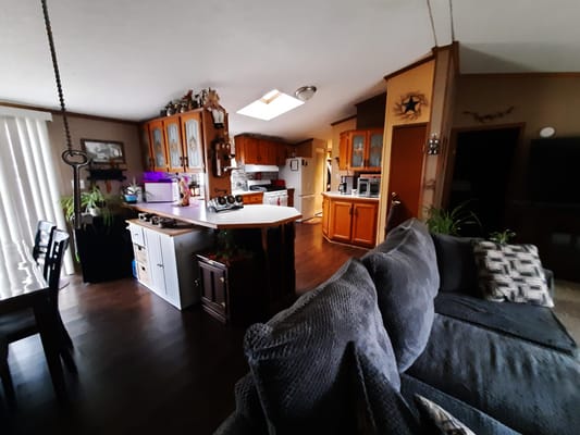 Cozy common area with kitchen and seating