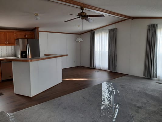 Bright living area in a retirement community unit