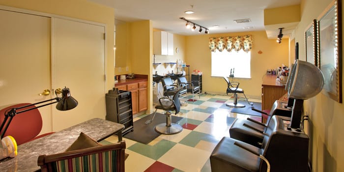 Hair salon area in a senior living community