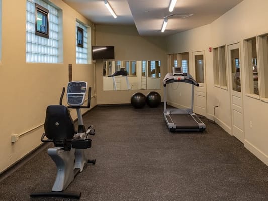 Interior fitness area with exercise equipment