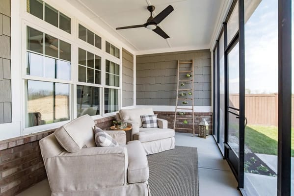 Covered outdoor space with comfortable seating