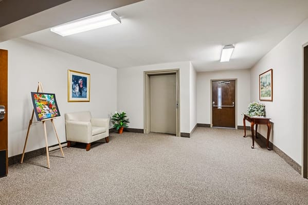 Interior common area with seating and art
