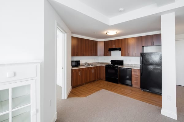 Interior kitchen view in a senior apartment