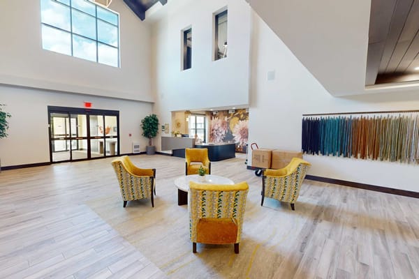 Bright interior of a lounge area with seating