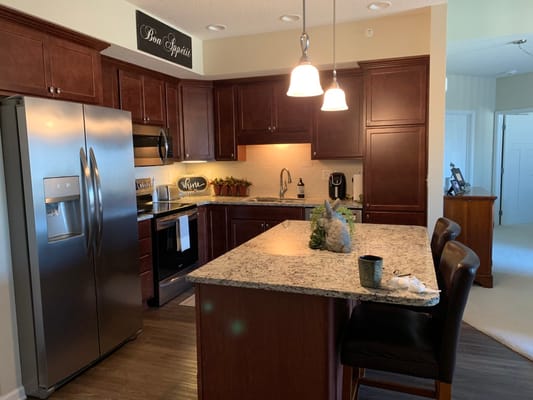 Modern kitchen interior with granite countertops