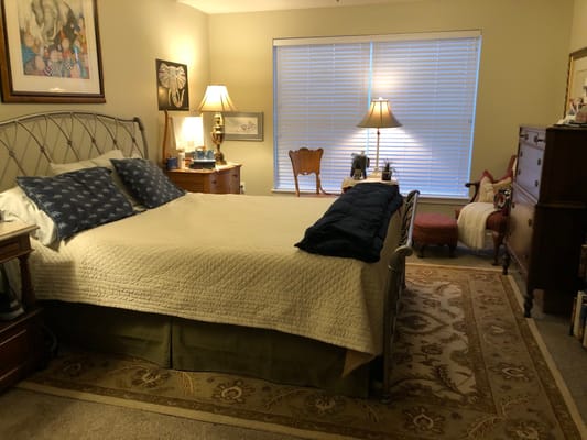 Cozy bedroom setup in a senior living facility