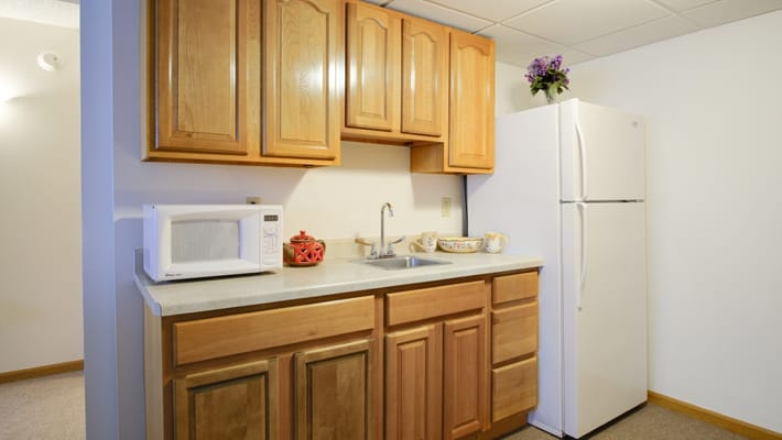 Well-equipped kitchenette in a senior living unit