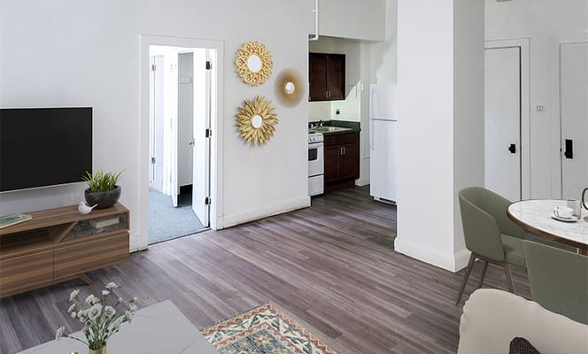 Bright interior of a senior apartment living space