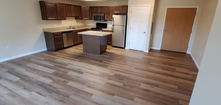 Interior view of a modern kitchen in a senior apartment