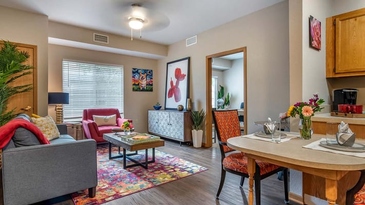 Cozy living room setup in a senior living facility