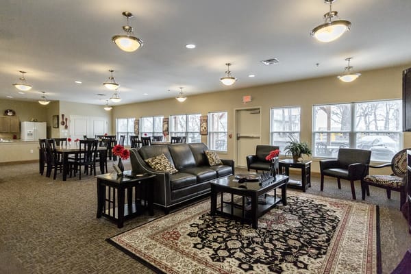 Interior common area with seating and dining space