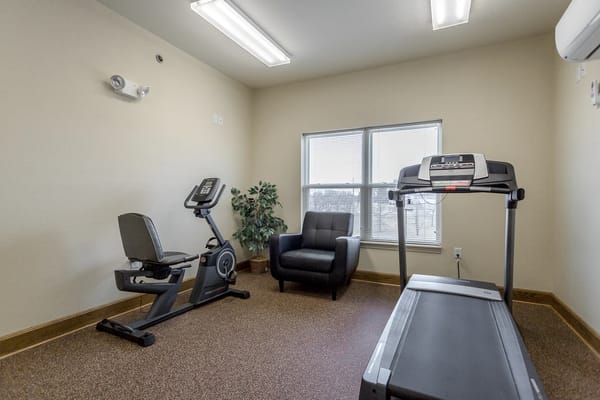 Exercise equipment in a facility fitness room