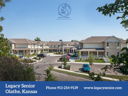 Aerial view of the Legacy Senior Residences complex in Olathe, KS.