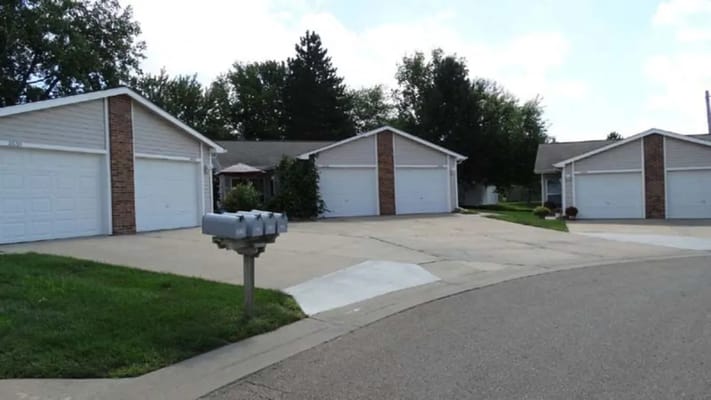 Outdoor view of residential building garages