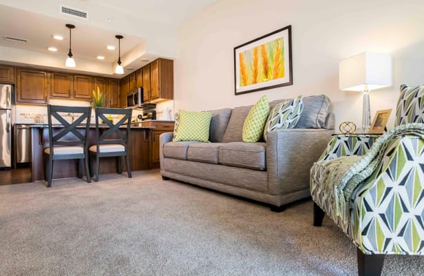 Cozy living room of a resident unit with modern decor