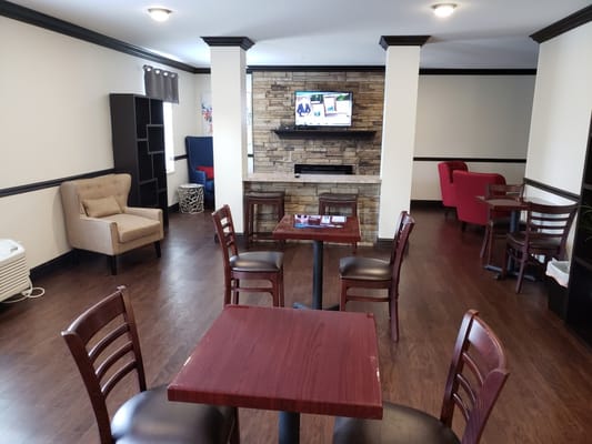 Interior view of a common area with seating