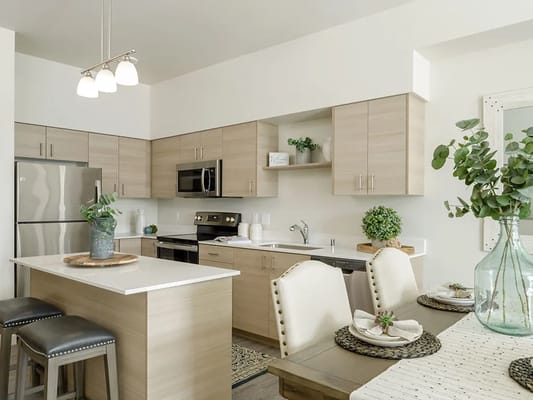 Modern kitchen in a senior living facility apartment