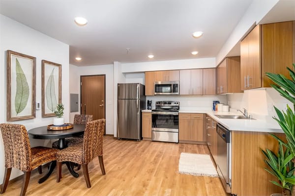 Modern kitchen in a senior living apartment