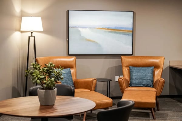 Cozy common area with modern seating and artwork