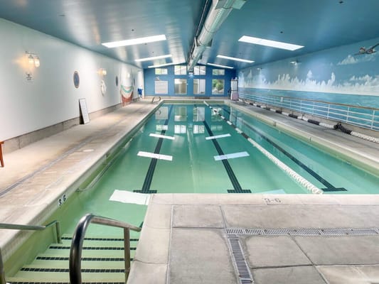 Indoor pool with clear water and lane markings