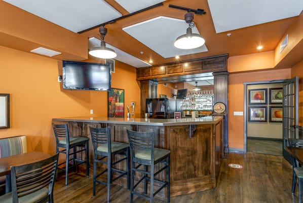 Interior view of a bar area with seating
