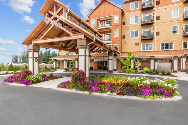 Exterior view of Wesley Bradley Park with floral landscaping