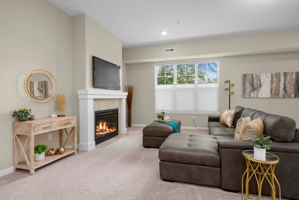 Cozy living room with a fireplace and comfortable seating