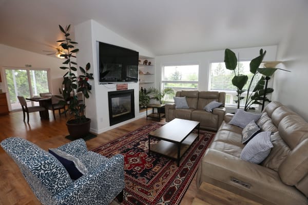 Comfortable living room with seating and plants