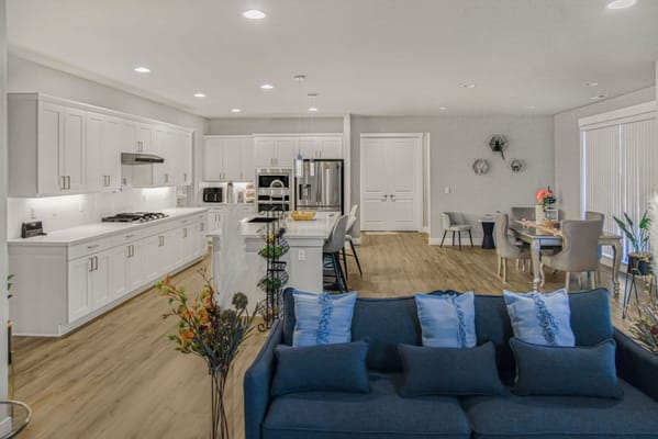 Modern kitchen and living area in a senior facility