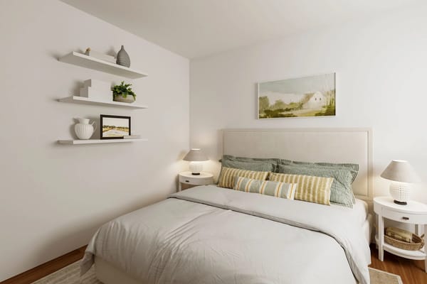 Brightly decorated bedroom with clean design