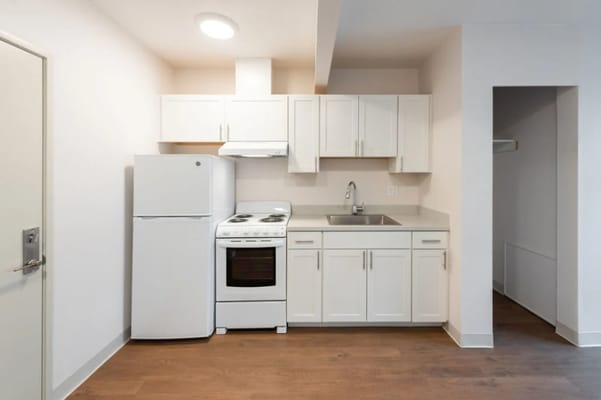 Bright kitchen area in a resident room