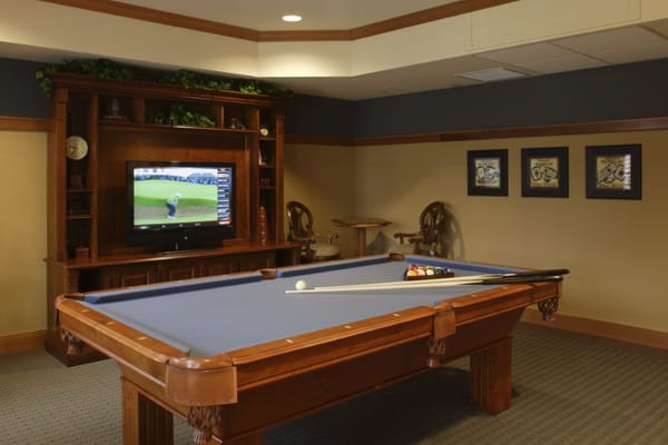 Interior common area with a pool table and TV