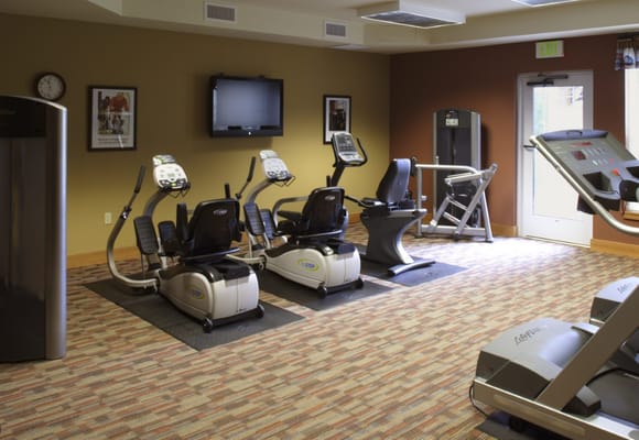 Well-equipped fitness room with exercise equipment