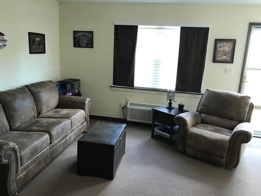 Comfortable living room with a sofa and armchair