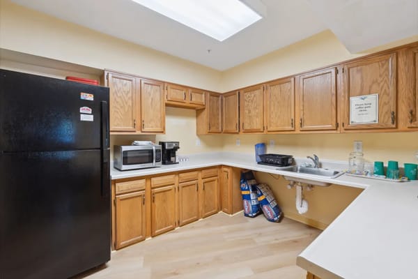 Interior view of a kitchen area with appliances