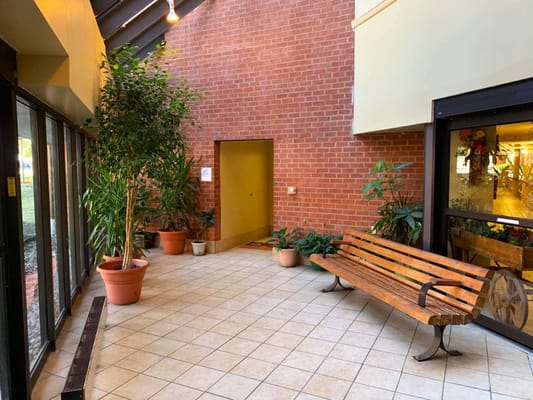 Cozy interior common area with seating and plants
