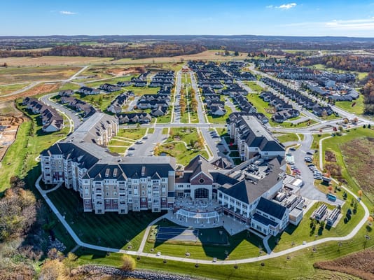 Aerial view of The Lodge at Willow Ponds and surrounding community