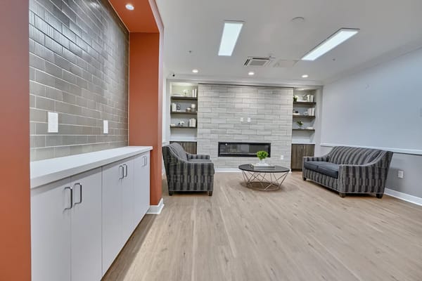 Bright and modern common area with seating