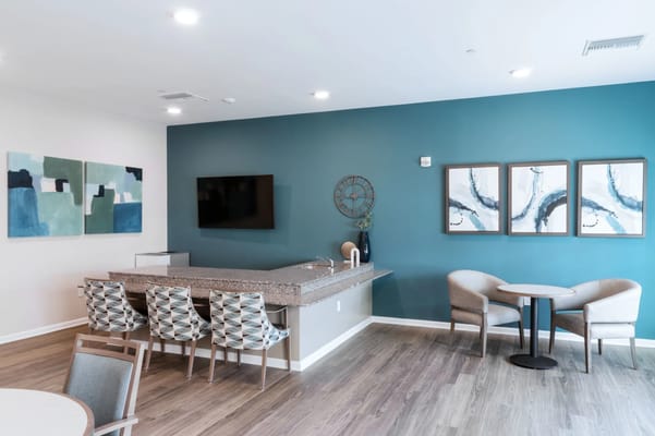 Bright common area with modern furniture