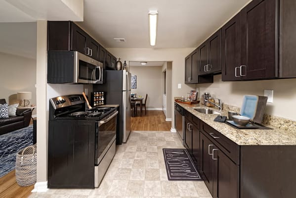 Modern kitchen layout in a facility apartment