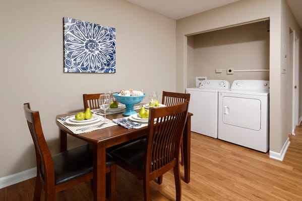 Cozy dining area with a table set for a meal
