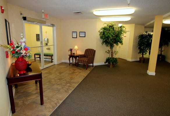 Bright interior of a community common area